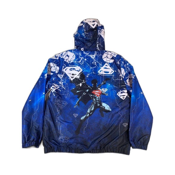 Superman Jacket Windbreaker Zip Up Hoodie Print Tango Hotel Men’s large DC Comic - Picture 1 of 10
